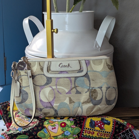 Coach Handbags - Coach Signature Canvas Wristlet in Neutral Multicolor